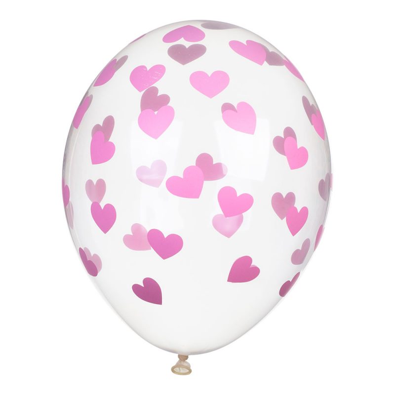 PartyDeco Balony przezroczyste 30 cm w różowe serca - Pan Talerzyk